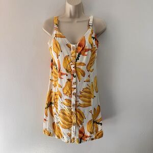 Farm Rio Shirt Dress M Banana Bunches White Yellow Button Front Tropical